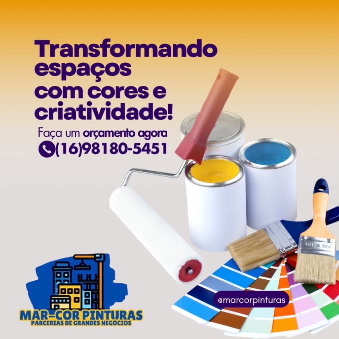 Latas de tinta e material de pintura da MAR-COR com leque de cores