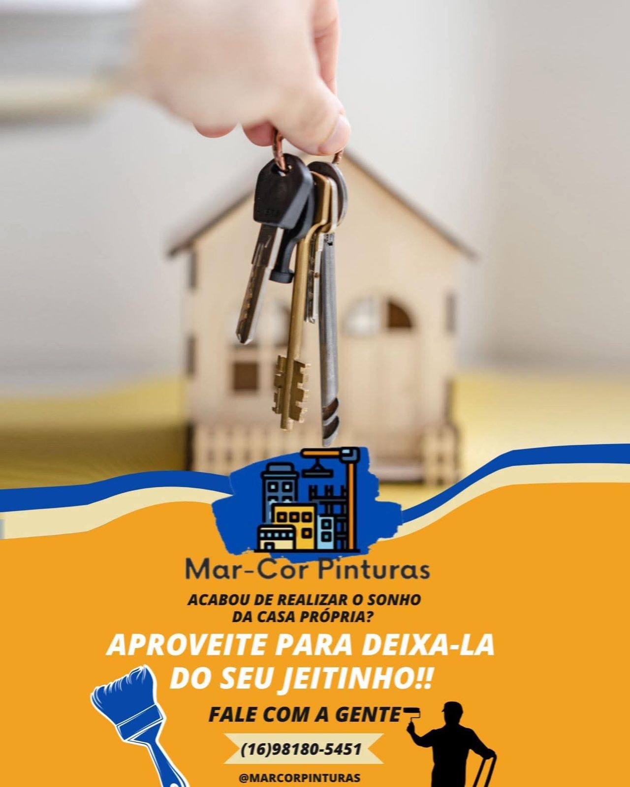 Material da MAR-COR TINTAS E TEXTURA E MÃO DE OBRA convidando a pintar a casa nova